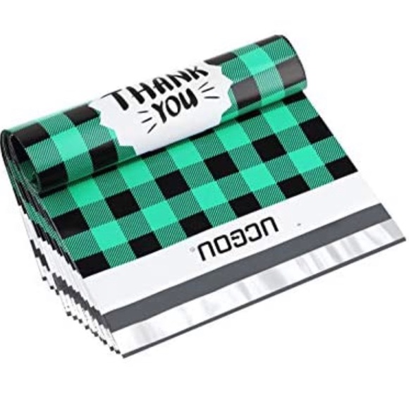 🆕 🌻 2/$20 10 Green Gingham Plaid Poly Mailers Shipping Bags New - Picture 2 of 10